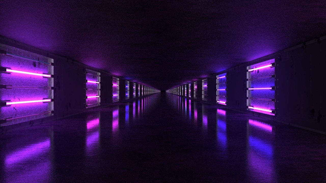 futuristic, neon, tunnel